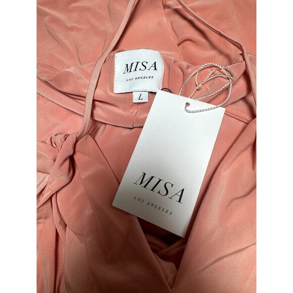 MISA Los Angeles Domino Draped Front Tie Pink Mini Dress Size L - Picture 10 of 11